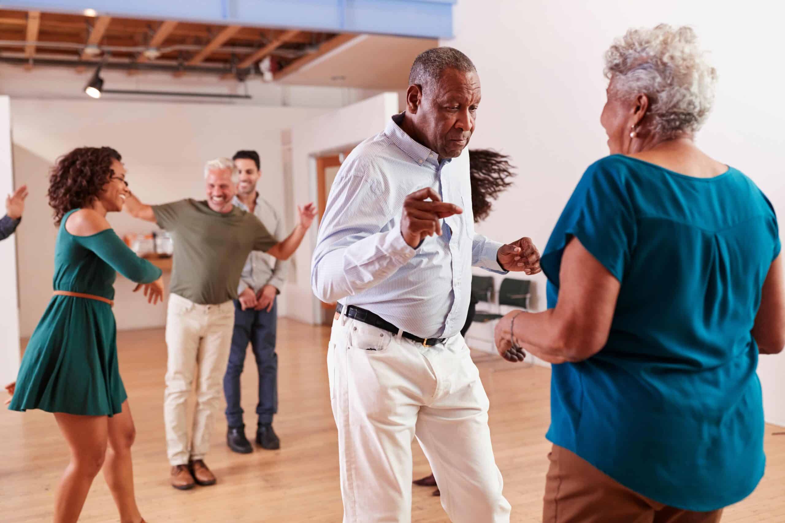 Older people attending dance classes for their physical and emotional health
