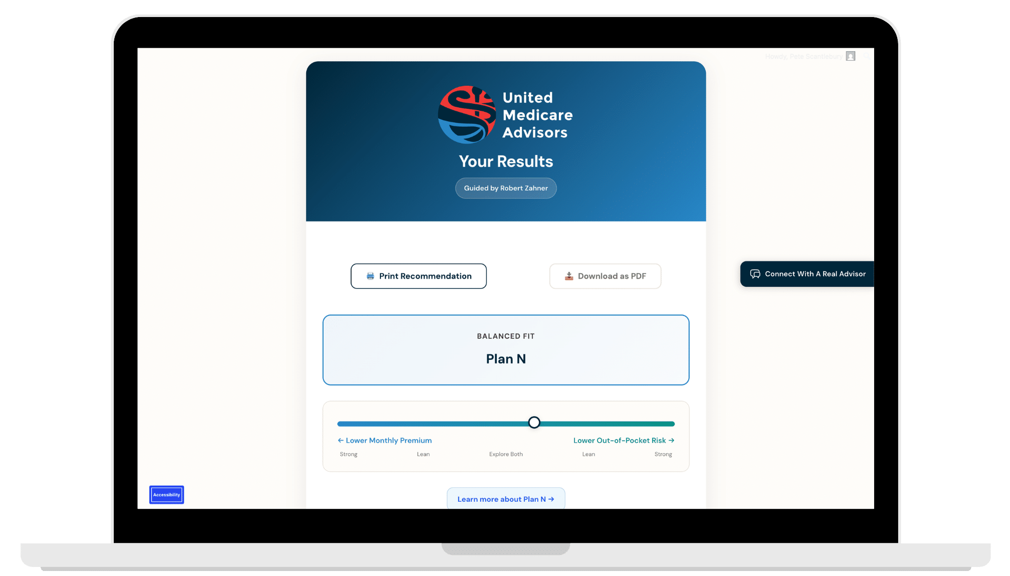 medicare supplement recommendation quiz graphic on a computer